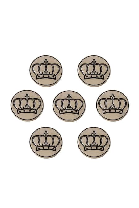 Cosa Nostraa Grey Elite Crown Carved Buttons - Set Of 7 Online at Aza Fashions Cosa Nostraa_Grey Elite Crown Carved Buttons - Set Of 7 _Online_at_Aza_Fashions