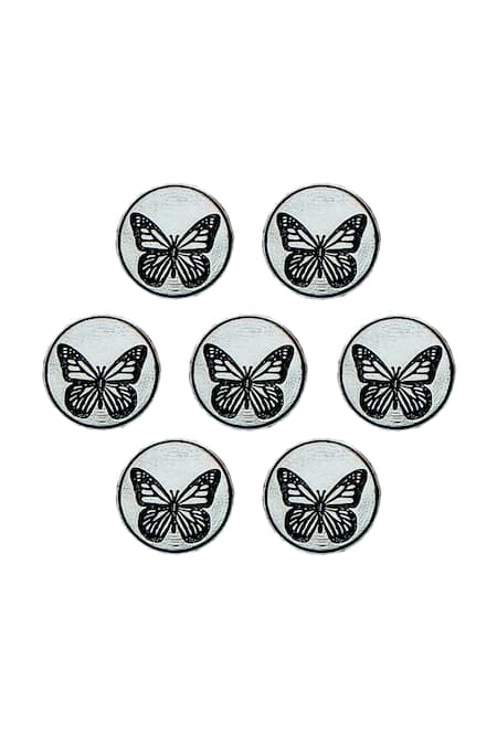 Cosa Nostraa Silver Dainty Butterfly Oxidised Buttons - Set Of 7 Online at Aza Fashions Cosa Nostraa_Silver Dainty Butterfly Oxidised Buttons - Set Of 7 _Online_at_Aza_Fashions