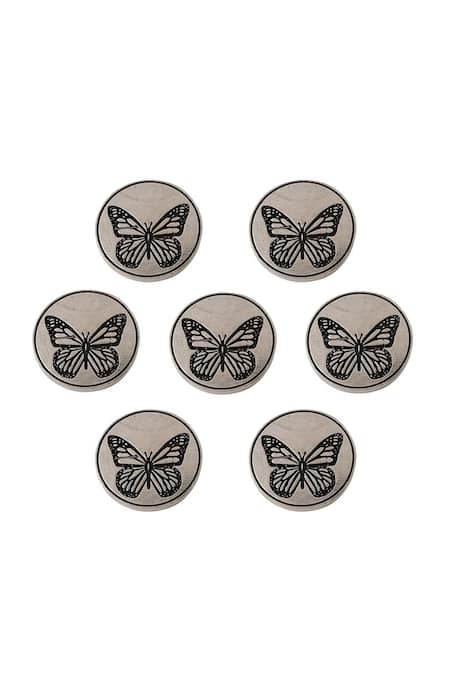 Cosa Nostraa_Grey Dainty Butterfly Carved Buttons - Set Of 7 _Online_at_Aza_Fashions