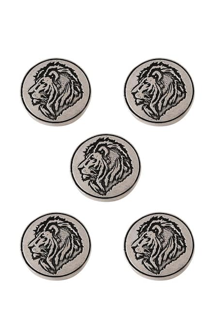 Cosa Nostraa Grey Lion Carved Buttons - Set Of 5 Online at Aza Fashions Cosa Nostraa_Grey Lion Carved Buttons - Set Of 5 _Online_at_Aza_Fashions