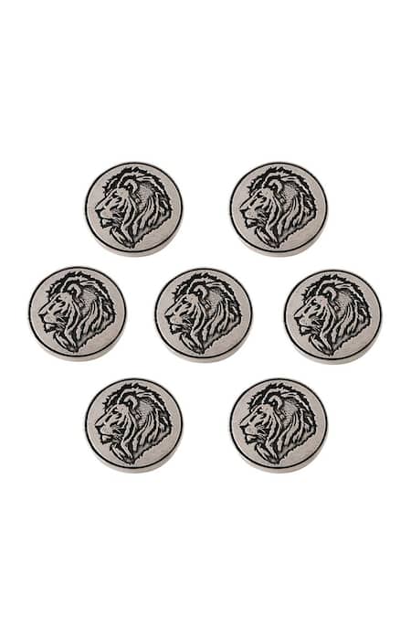 Cosa Nostraa_Grey Lion Carved Buttons - Set Of 7 _Online_at_Aza_Fashions