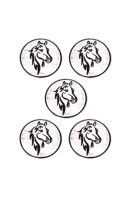 Cosa Nostraa_Silver King Knight Oxidised Buttons - Set Of 5 _Online_at_Aza_Fashions