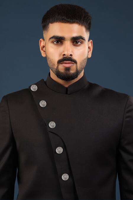 Shop Cosa Nostraa Grey Power Ruler Buttons - Set Of 5 at Aza Fashions Shop_Cosa Nostraa_Grey Power Ruler Buttons - Set Of 5 _at_Aza_Fashions