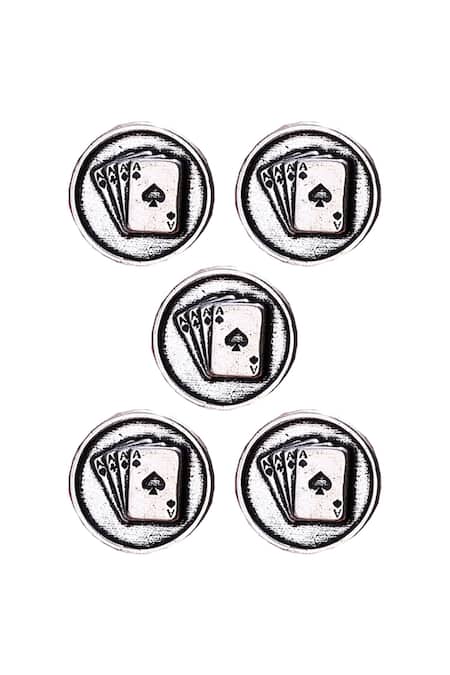 Cosa Nostraa Silver Aces Rules Oxidised Buttons - Set Of 5 Online at Aza Fashions Cosa Nostraa_Silver Aces Rules Oxidised Buttons - Set Of 5 _Online_at_Aza_Fashions