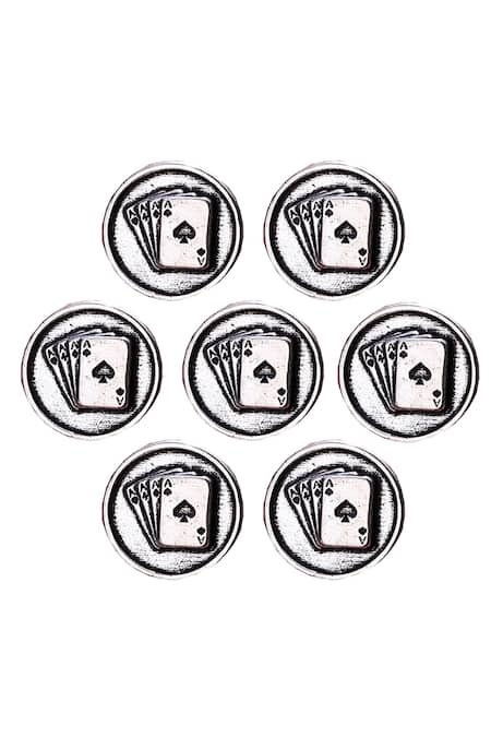 Cosa Nostraa_Silver Aces Rules Oxidised Buttons - Set Of 7 _Online_at_Aza_Fashions