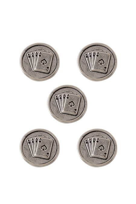 Cosa Nostraa Grey Aces Rules Brass Buttons - Set Of 5 Online at Aza Fashions Cosa Nostraa_Grey Aces Rules Brass Buttons - Set Of 5 _Online_at_Aza_Fashions