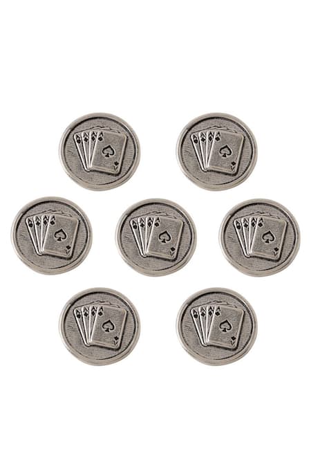 Cosa Nostraa_Grey Aces Rules Brass Buttons - Set Of 7 _Online_at_Aza_Fashions