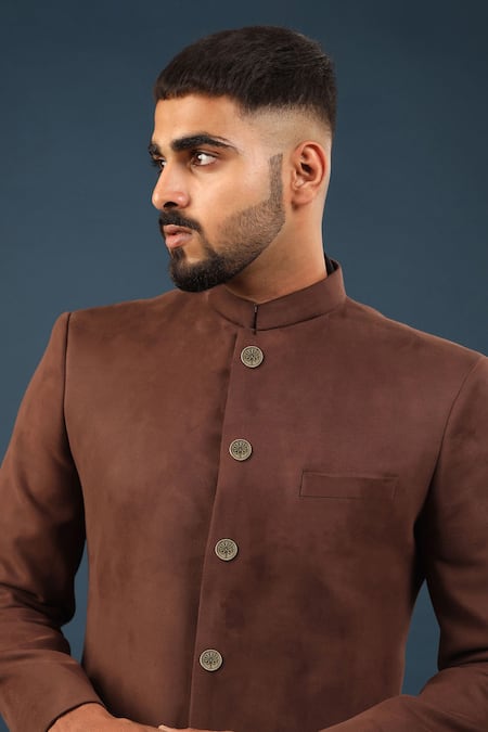 Shop Cosa Nostraa Gold Floral Carved Buttons - Set Of 5 at Aza Fashions Shop_Cosa Nostraa_Gold Floral Carved Buttons - Set Of 5 _at_Aza_Fashions