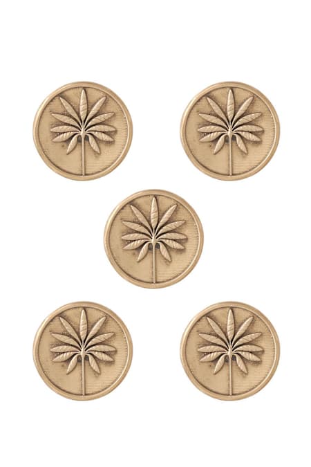 Cosa Nostraa Gold Floral Carved Buttons - Set Of 5 Online at Aza Fashions Cosa Nostraa_Gold Floral Carved Buttons - Set Of 5 _Online_at_Aza_Fashions