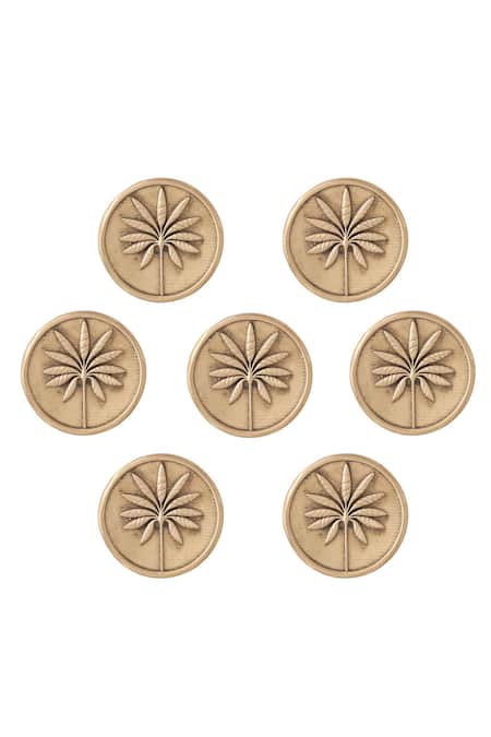 Cosa Nostraa_Gold Floral Buttons - Set Of 7_Online_at_Aza_Fashions