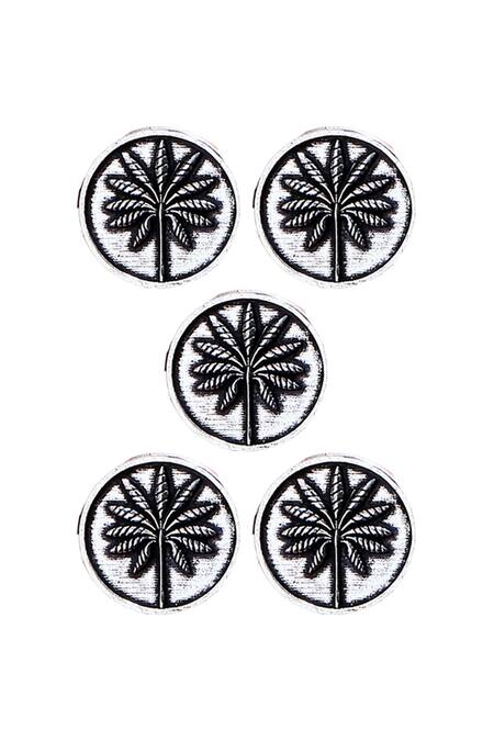 Cosa Nostraa Silver Floral Oxidised Buttons - Set Of 5 Online at Aza Fashions Cosa Nostraa_Silver Floral Oxidised Buttons - Set Of 5 _Online_at_Aza_Fashions