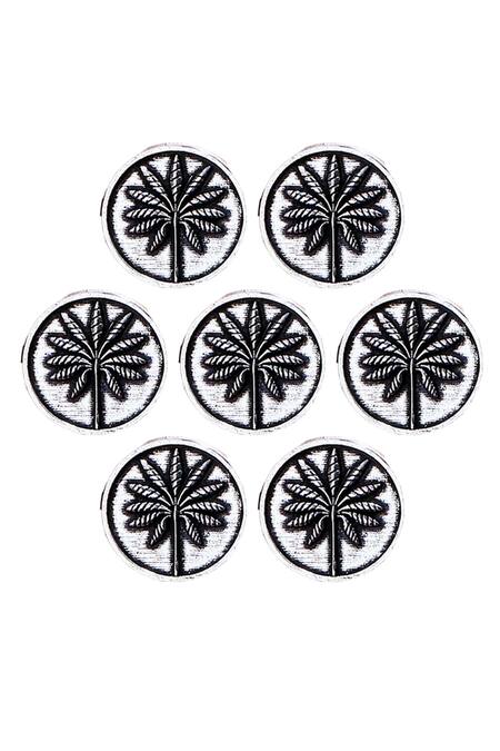 Cosa Nostraa Silver Floral Oxidised Buttons - Set Of 7 Online at Aza Fashions Cosa Nostraa_Silver Floral Oxidised Buttons - Set Of 7 _Online_at_Aza_Fashions