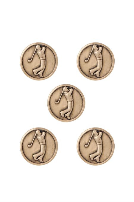 Cosa Nostraa Gold Golfer Carved Buttons - Set Of 5 Online at Aza Fashions Cosa Nostraa_Gold Golfer Carved Buttons - Set Of 5 _Online_at_Aza_Fashions