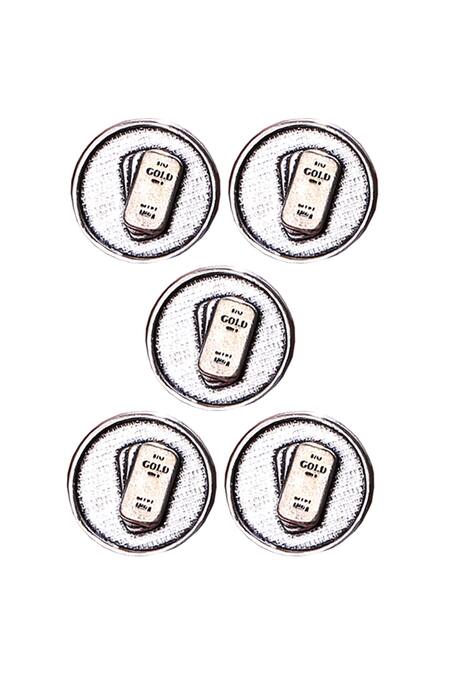 Cosa Nostraa Silver Gold Biscuit Oxidised Buttons - Set Of 5 Online at Aza Fashions Cosa Nostraa_Silver Gold Biscuit Oxidised Buttons - Set Of 5 _Online_at_Aza_Fashions