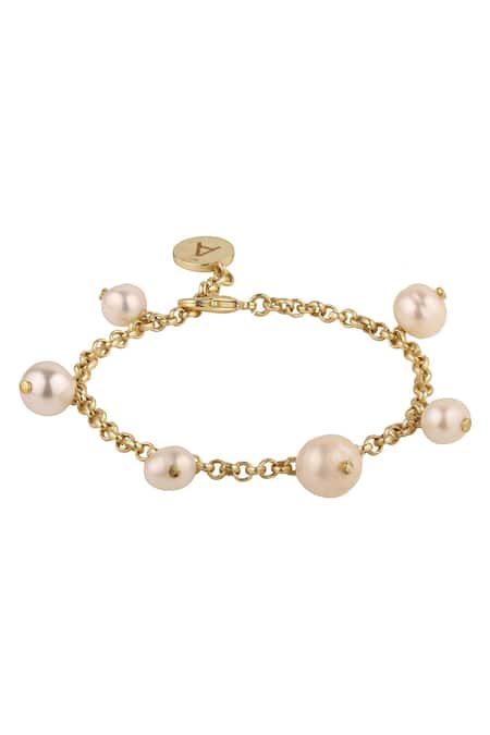 Shop Anaash White Pearl And Metal Bracelet at Aza Fashions Shop_Anaash_White Pearl And Metal Bracelet _at_Aza_Fashions