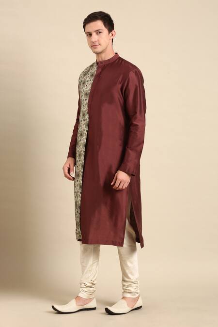 Buy Mayank Modi - Men Blue Silk, Muslin Embroidery Colorblock Floral Print Kurta Set Online at Aza Fashions Buy_Mayank Modi - Men_Blue Silk, Muslin Embroidery Colorblock Floral Print Kurta Set _Online_at_Aza_Fashions