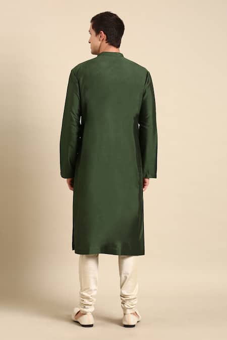 Shop Mayank Modi - Men Green Silk, Muslin Embroidery Colorblock Flower Print Kurta Set at Aza Fashions Shop_Mayank Modi - Men_Green Silk, Muslin Embroidery Colorblock Flower Print Kurta Set _at_Aza_Fashions