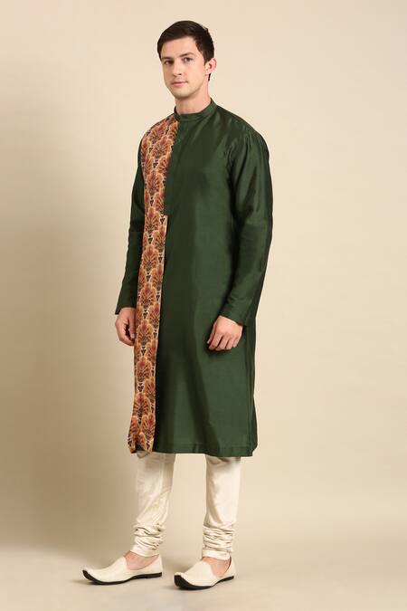 Buy Mayank Modi - Men Green Silk, Muslin Embroidery Colorblock Flower Print Kurta Set Online at Aza Fashions Buy_Mayank Modi - Men_Green Silk, Muslin Embroidery Colorblock Flower Print Kurta Set _Online_at_Aza_Fashions