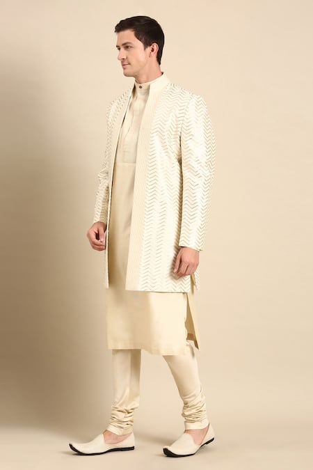 Buy_Mayank Modi - Men_Ivory Chanderi Silk Embroidery Jacket _Online_at_Aza_Fashions