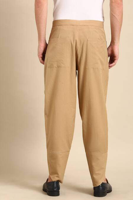 Shop_Mayank Modi - Men_Beige Cotton Embroidery Placement Pant _at_Aza_Fashions