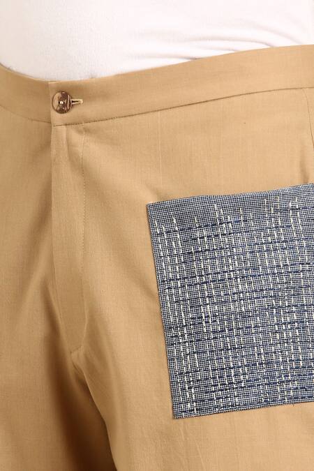 Mayank Modi - Men_Beige Cotton Embroidery Placement Pant _at_Aza_Fashions