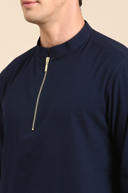 Buy_Mayank Modi - Men_Blue Cotton Full Sleeve Short Kurta For Kids_Online_at_Aza_Fashions