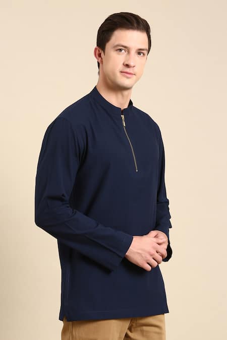 Mayank Modi - Men_Blue Cotton Full Sleeve Short Kurta For Kids_at_Aza_Fashions