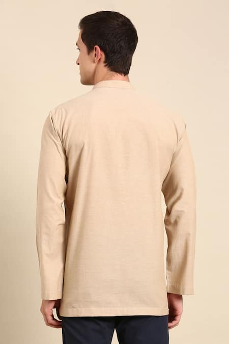 Shop_Mayank Modi - Men_Beige Cotton Solid Short Kurta _at_Aza_Fashions