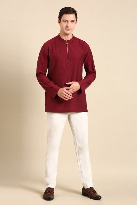 Mayank Modi - Men Full Sleeve Plain Short Kurta 