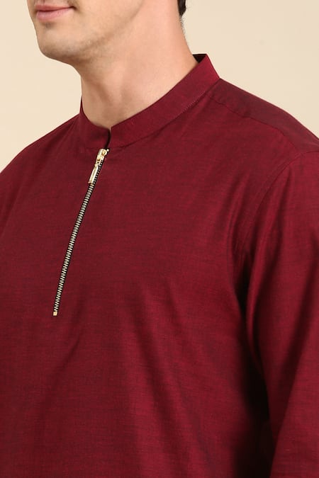 Buy_Mayank Modi - Men_Maroon Cotton Full Sleeve Plain Short Kurta For Kids_Online_at_Aza_Fashions