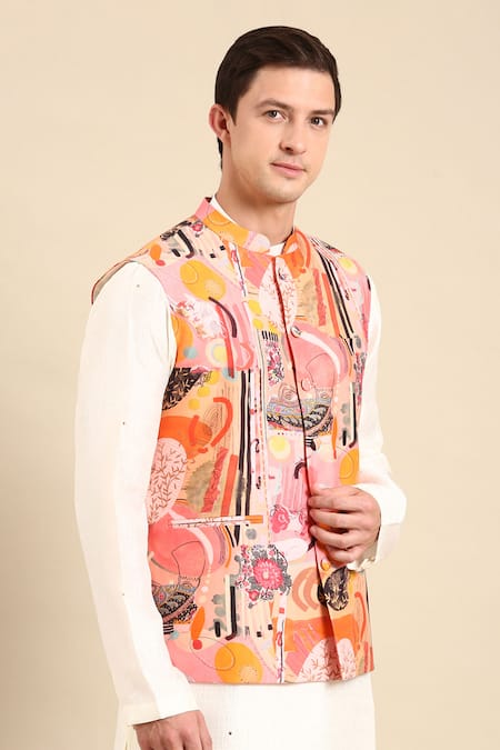 Buy PRINTINDIA Men's Printed Cotton Blend Soft Finish Sleeveless Nehru/Modi  jacket/Sadri/Waistcoat/Bundi Jacket/Jacket for Men - Premium Fabric - For  Festive/Wedding/Party,Multi,M,PIN23 at Amazon.in