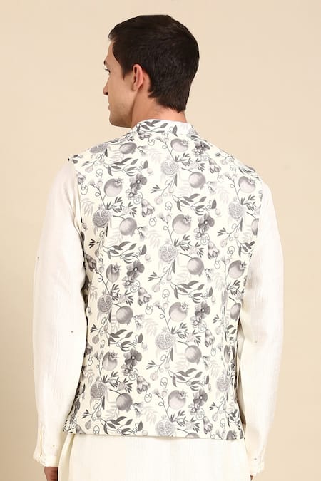 Mayank Modi - Men Abstract Floral Digital Print Nehru Jacket 