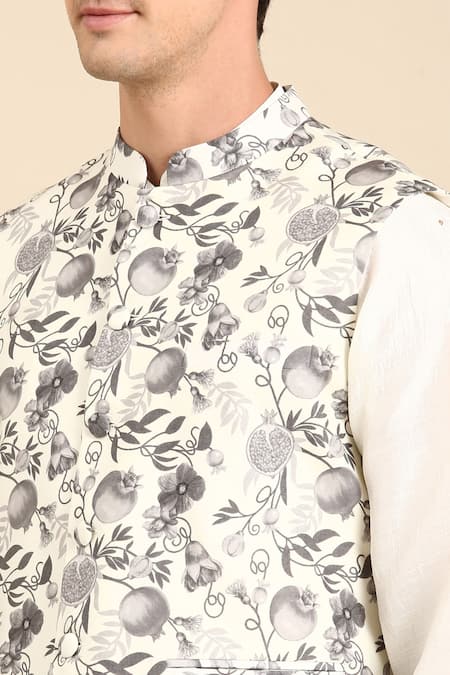 Buy_Mayank Modi - Men_Cream Muslin Floral Digital Print Nehru Jacket For Kids_Online_at_Aza_Fashions