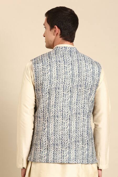Mayank Modi - Men Indigo Leaf Digital Printed Nehru Jacket 