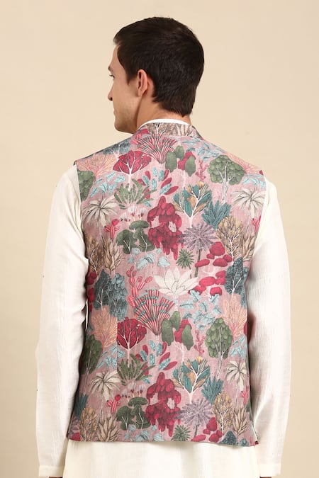 Mayank Modi - Men Digital Printed Flower Nehru Jacket 