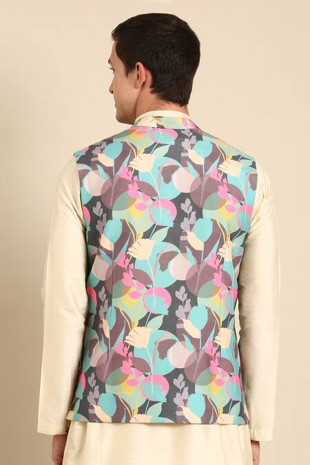 Mayank Modi - Men Floral Print Nehru Jacket 