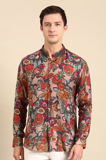 Mayank Modi - Men_Multi Color Muslin Digital Print Shirt For Kids_Online_at_Aza_Fashions