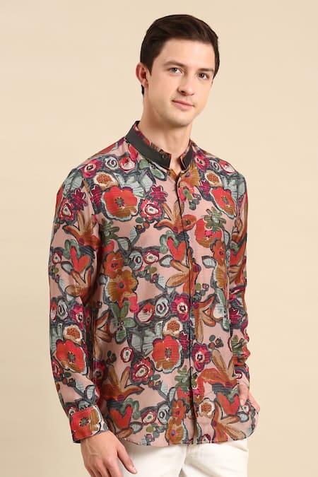 Mayank Modi - Men_Multi Color Muslin Digital Print Shirt For Kids_at_Aza_Fashions