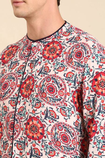 Buy_Mayank Modi - Men_Multi Color Muslin Mandala Print Shirt_Online_at_Aza_Fashions