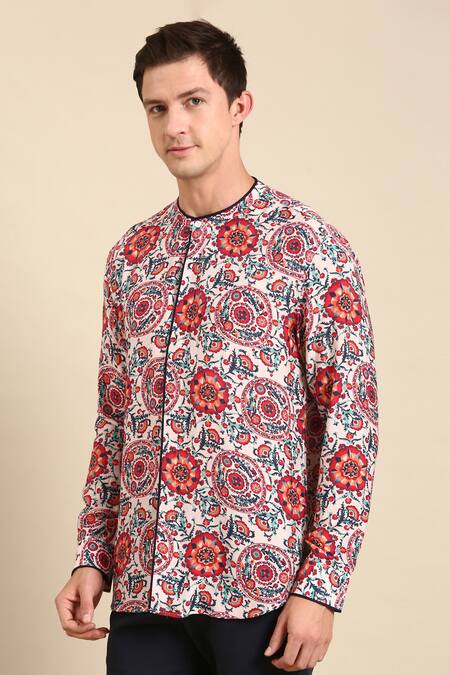 Shop_Mayank Modi - Men_Multi Color Muslin Mandala Print Shirt_Online_at_Aza_Fashions