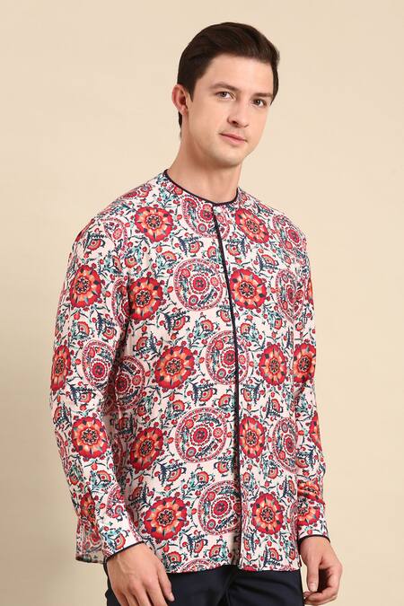 Mayank Modi - Men_Multi Color Muslin Mandala Print Shirt_at_Aza_Fashions