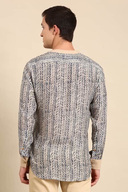 Mayank Modi - Men Mandarin Collar Digital Print Shirt 