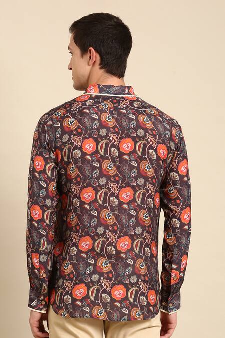 Shop_Mayank Modi - Men_Multi Color Muslin Floral Print Shirt _at_Aza_Fashions