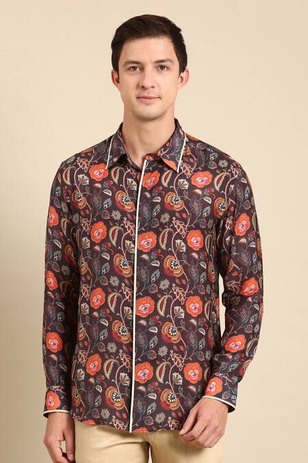 Mayank Modi - Men_Multi Color Muslin Floral Print Shirt _Online_at_Aza_Fashions
