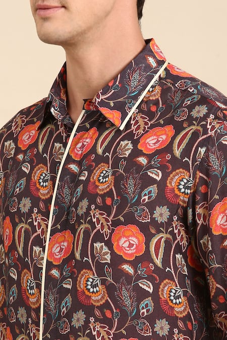 Buy_Mayank Modi - Men_Multi Color Muslin Floral Print Shirt _Online_at_Aza_Fashions