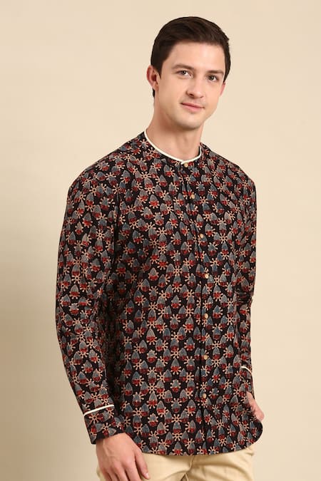 Mayank Modi - Men_Multi Color Cotton Digital Print Shirt _at_Aza_Fashions