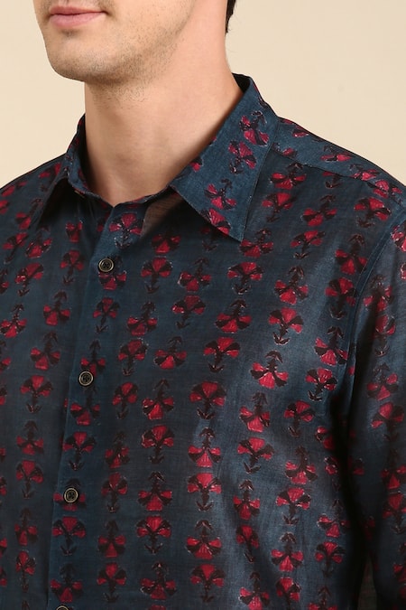 Buy Mayank Modi - Men Blue Chanderi, Linen Digital Print Shirt Online at Aza Fashions Buy_Mayank Modi - Men_Blue Chanderi, Linen Digital Print Shirt _Online_at_Aza_Fashions
