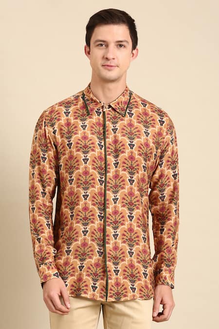 Mayank Modi - Men Multi Color Soft Muslin Printed Digital Full Sleeve Shirt 