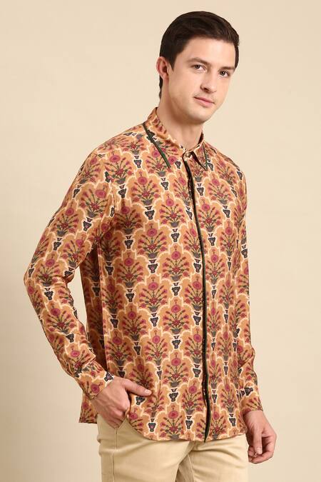 Mayank Modi - Men Multi Color Muslin Full Sleeve Digital Print Shirt at Aza Fashions Mayank Modi - Men_Multi Color Muslin Full Sleeve Digital Print Shirt _at_Aza_Fashions