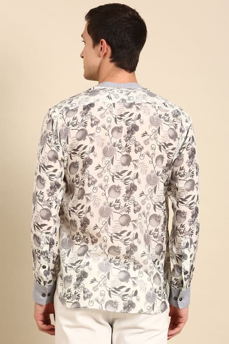 Shop Mayank Modi - Men White Muslin Digital Print Shirt at Aza Fashions Shop_Mayank Modi - Men_White Muslin Digital Print Shirt _at_Aza_Fashions